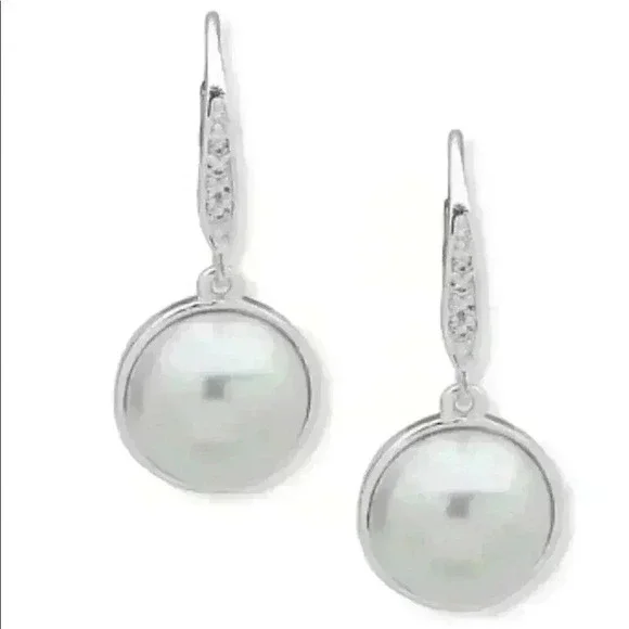 Anne Klein new Silve Crystal Pearl Drop Earrings - Picture 1 of 1